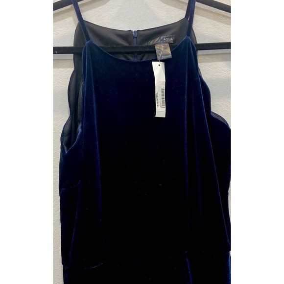Aqua Dresses & Skirts - Aqua Brand Blue Velvet Mini Dress . Size Large.  Scalloped Shape Sides. NWT.